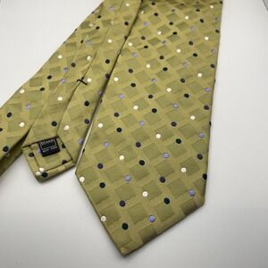 IKE BEHAR NEW YORK Silk Tie Olive Green Polka Dot Pattern